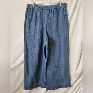 Talbots Wide Leg Gauze Pull-On Pants Womens L NWT Blue Muslin Cloth Minimalist